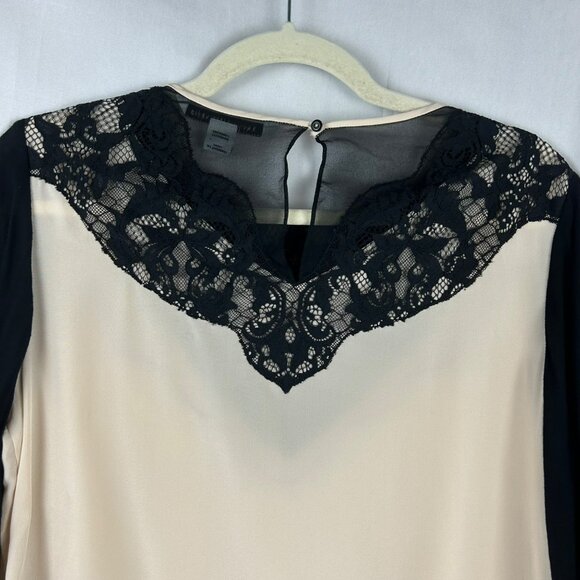 Diane Von Furstenberg DVF Nadia Blouse Women 6 Blush Nude Pink Black Lace Silk - Picture 6 of 8